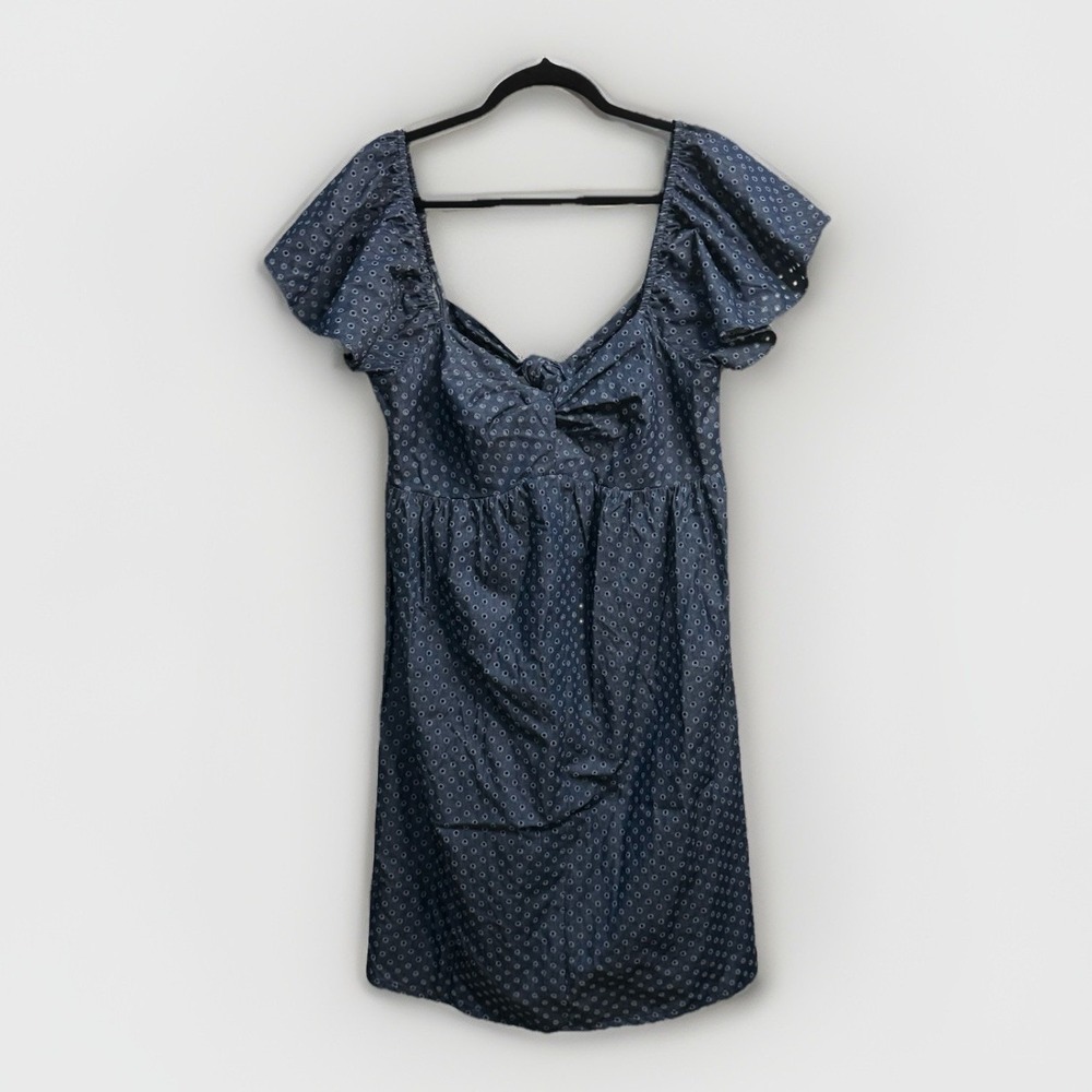 LA Relaxed Organic Cotton Blue Chambray Eyelet Sundress Farmhouse Country Size L